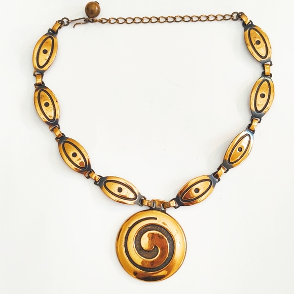 Vintage Oversized Mid-Century Modern Copper Necklace - Picture 2 of 6